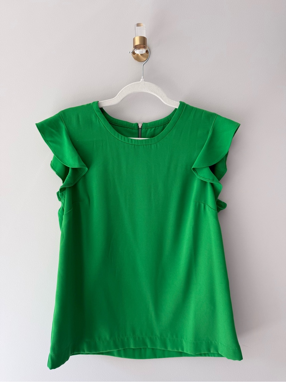 J. Crew Bright Green Ruffle Sleeve Blouse